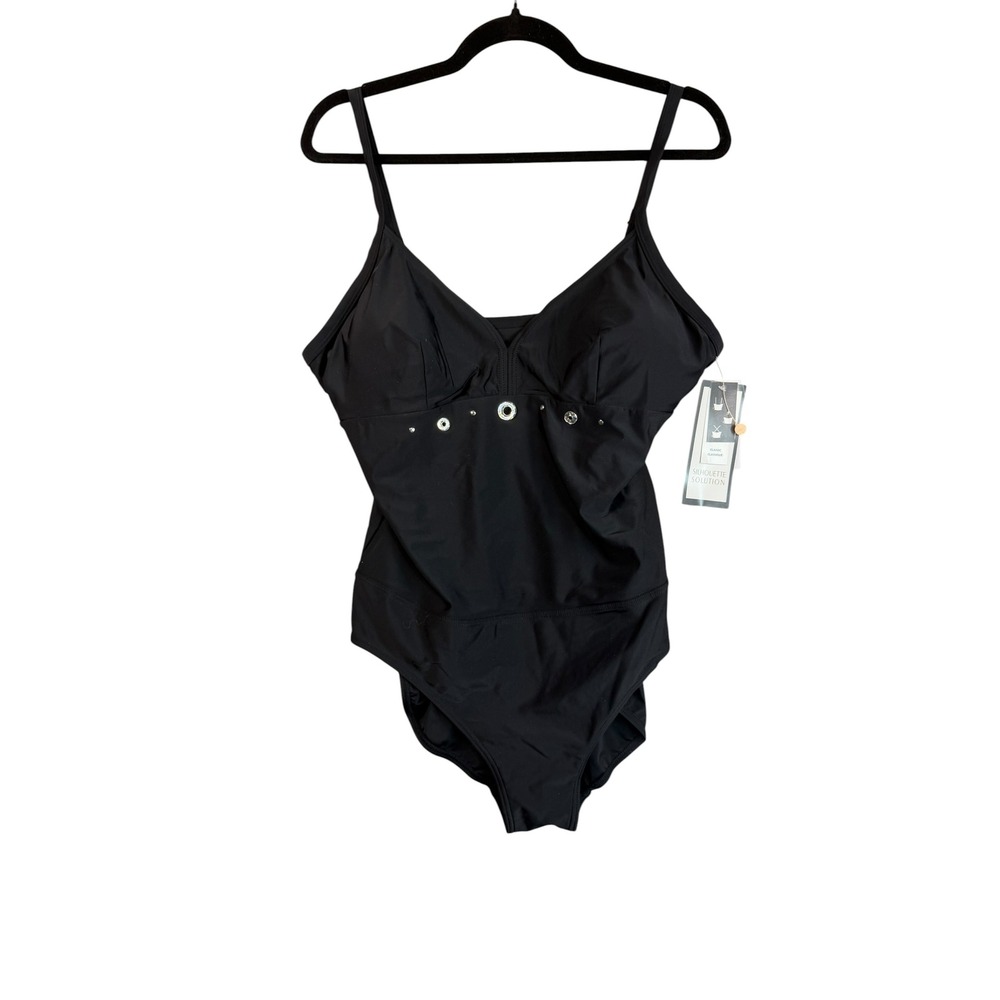 Silhouette Solution Black One Piece Swimsuit Eyelet Detail Size 16 NWT 3107110